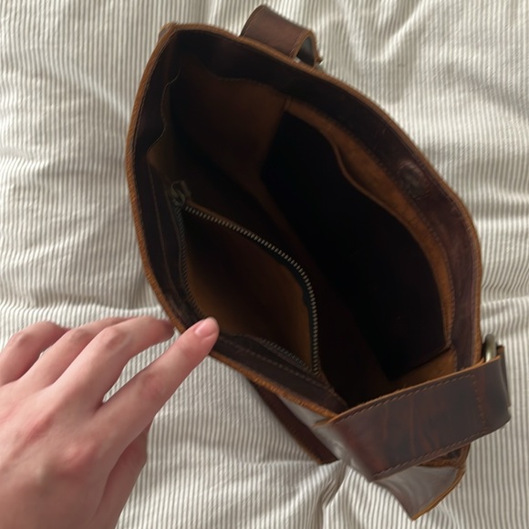 Kiko Leather Asymmetric Geometric Leather Long-Handle Tote - Brown - Picture 7 of 9